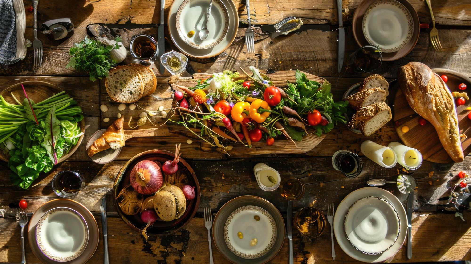 Family-style main course on table